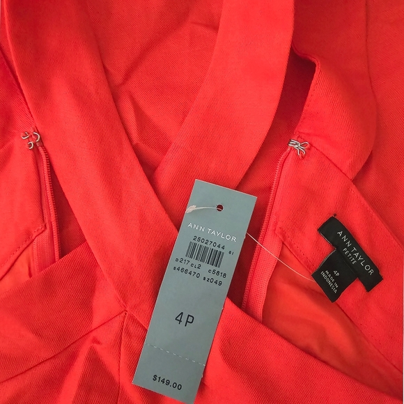 Ann Taylor Red Sleeveless Halter A-Line Blend Linen Midi Dress Size 4P NWT - Picture 5 of 7